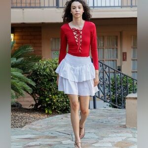 NWT HT 360 Collective, Size Medium, White skirt with double layered mini skirt